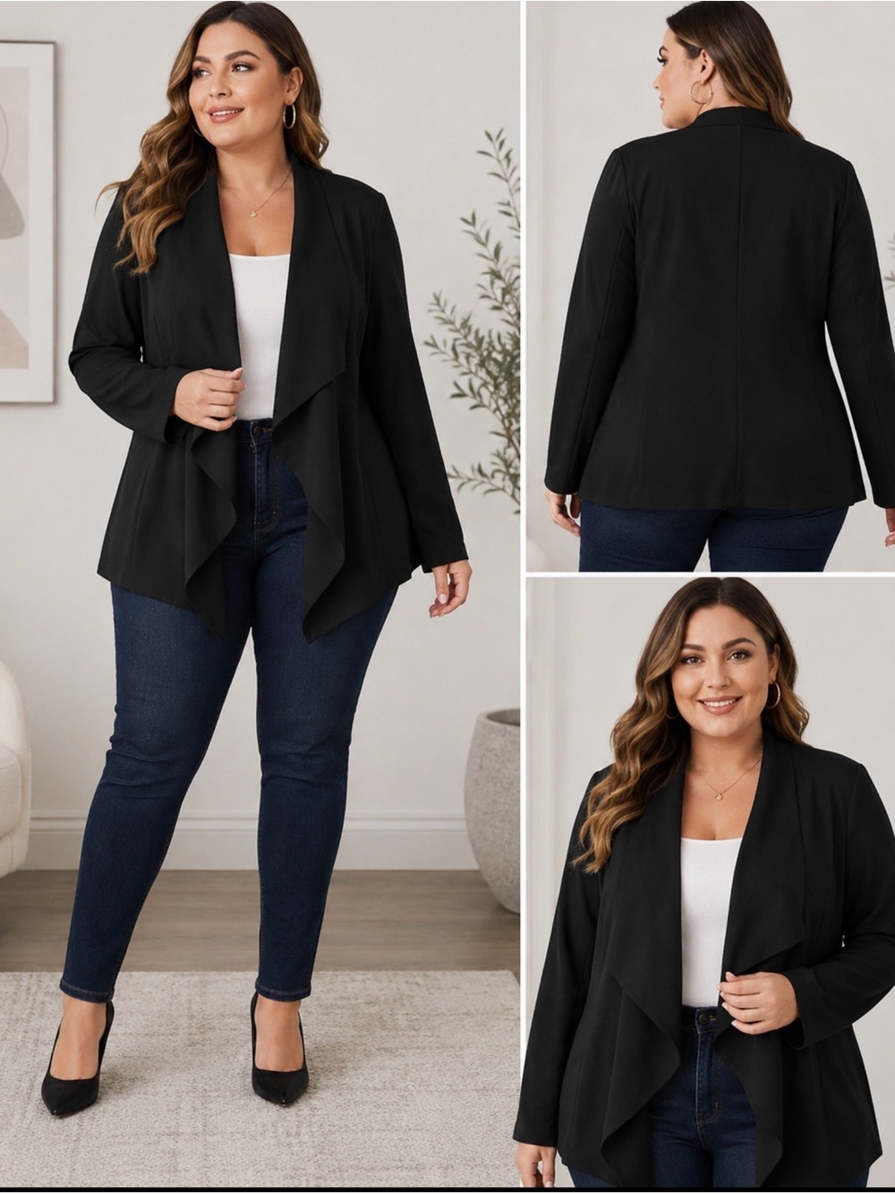Lane Bryant Black Open Front Drape Jacket Plus Size 18/20 Lightweight